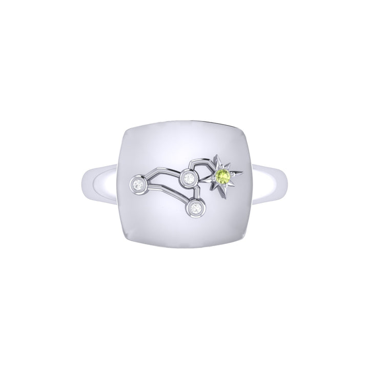 Leo Lion Peridot & Diamond Constellation Signet Ring in Sterling Silver