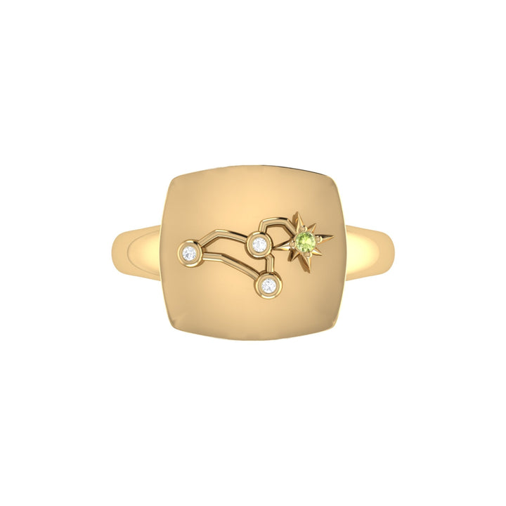 Leo Lion Peridot & Diamond Constellation Signet Ring in 14K Yellow Gold Vermeil on Sterling Silver