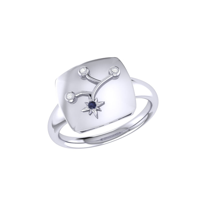 Virgo Maiden Blue Sapphire & Diamond Constellation Signet Ring in Sterling Silver
