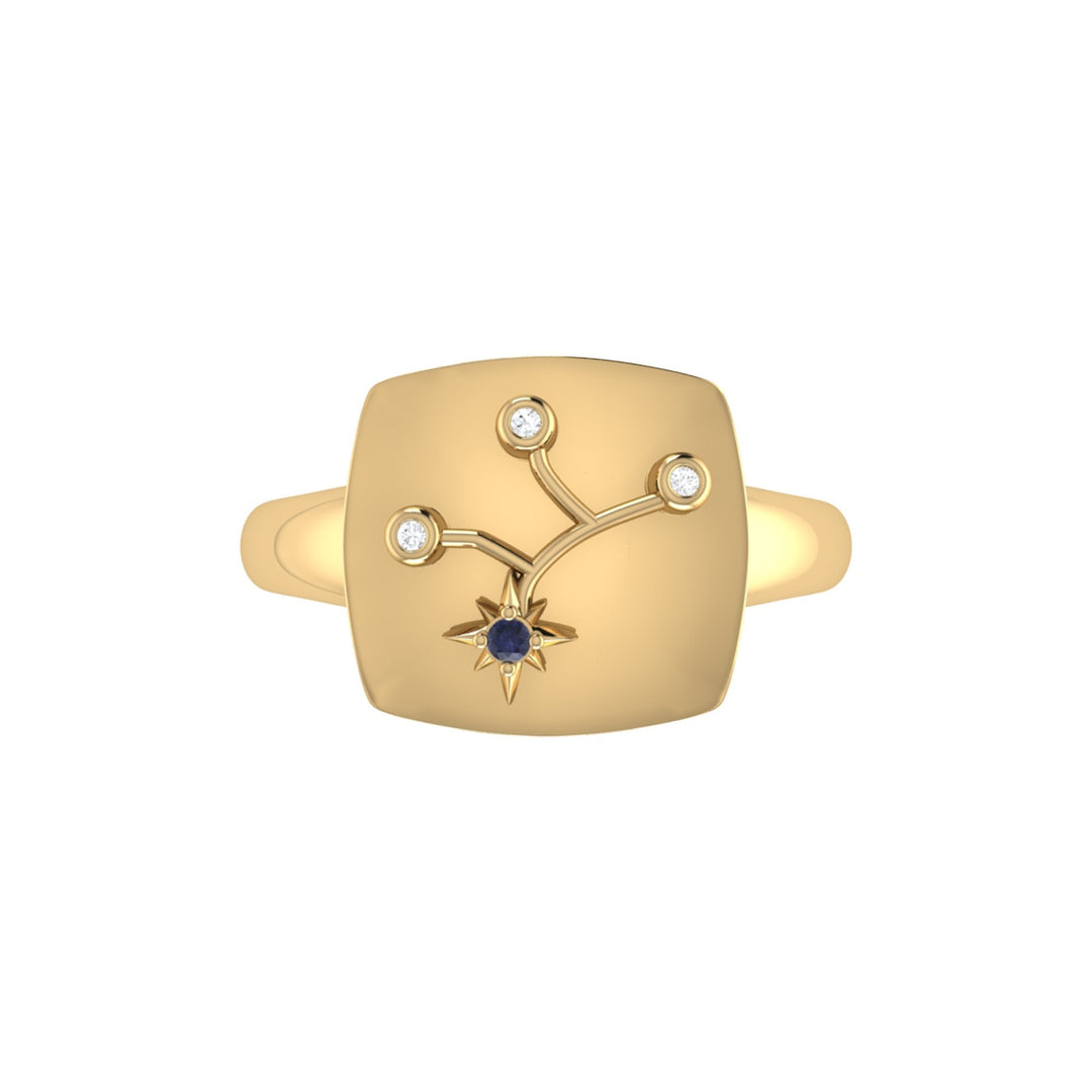 Virgo Maiden Blue Sapphire & Diamond Constellation Signet Ring in 14K Yellow Gold