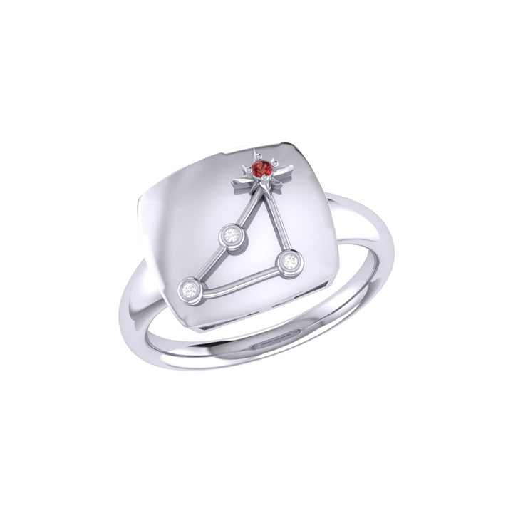 Capricorn Goat Garnet & Diamond Constellation Signet Ring in Sterling Silver
