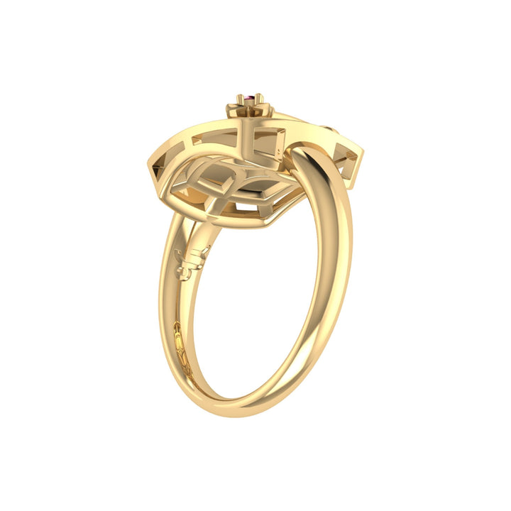 Capricorn Goat Garnet & Diamond Constellation Signet Ring in 14K Yellow Gold