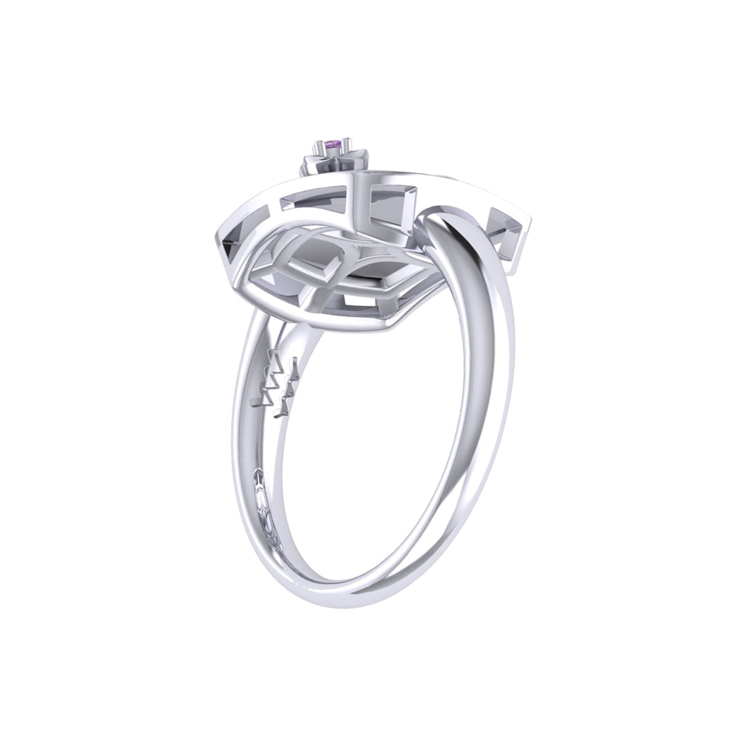 Aquarius Water-Bearer Amethyst & Diamond Constellation Signet Ring in Sterling Silver