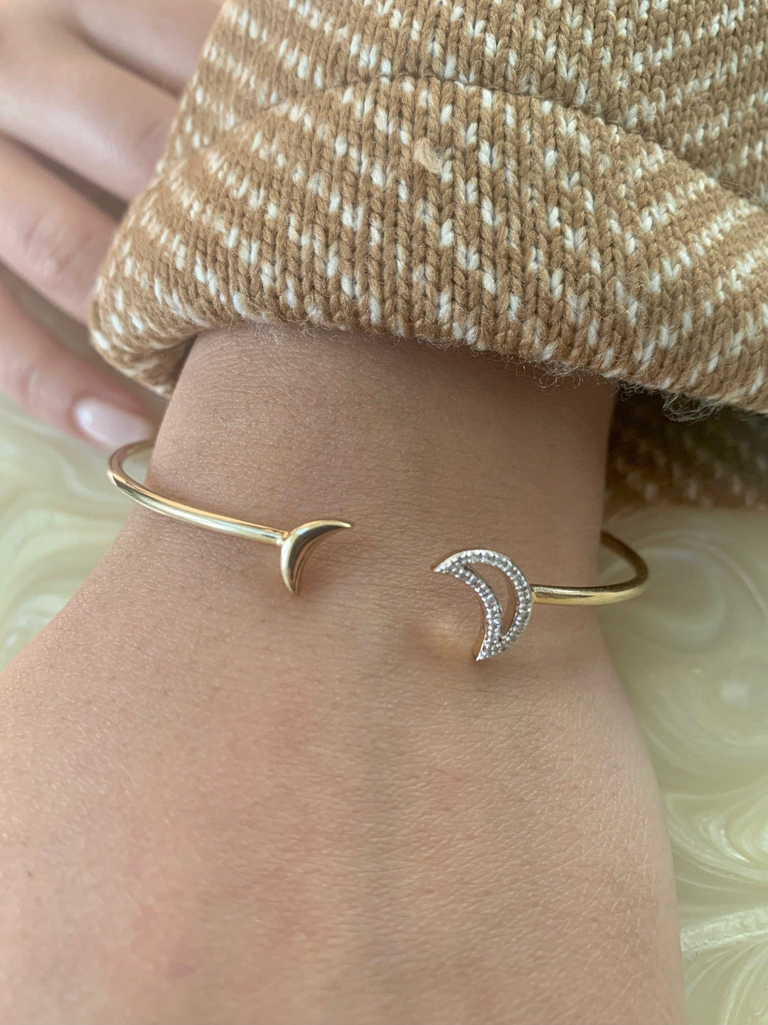 Date Night Double Crescent Adjustable Diamond Cuff in 14K Yellow Gold Vermeil on Sterling Silver
