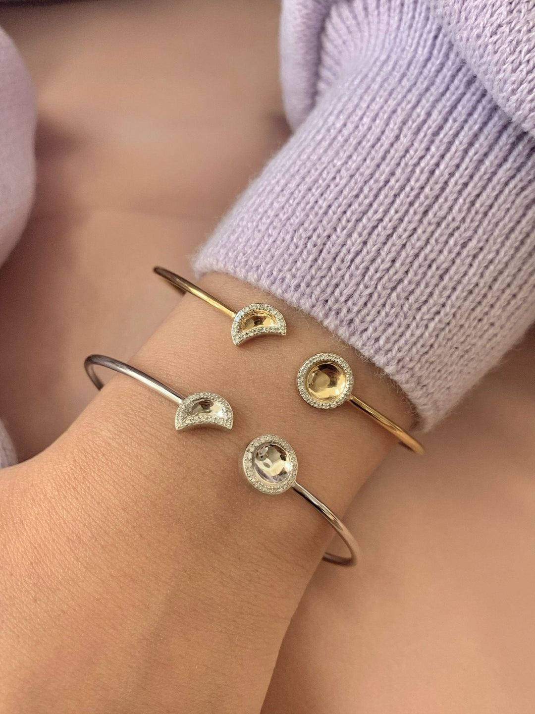 Moon Phases Adjustable Diamond Cuff in 14K Yellow Gold