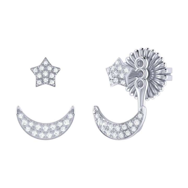 Starlit Crescent Diamond Stud Earrings in Sterling Silver
