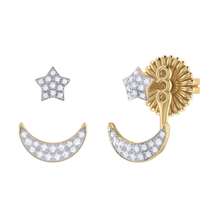 Starlit Crescent Diamond Stud Earrings in 14K Yellow Gold