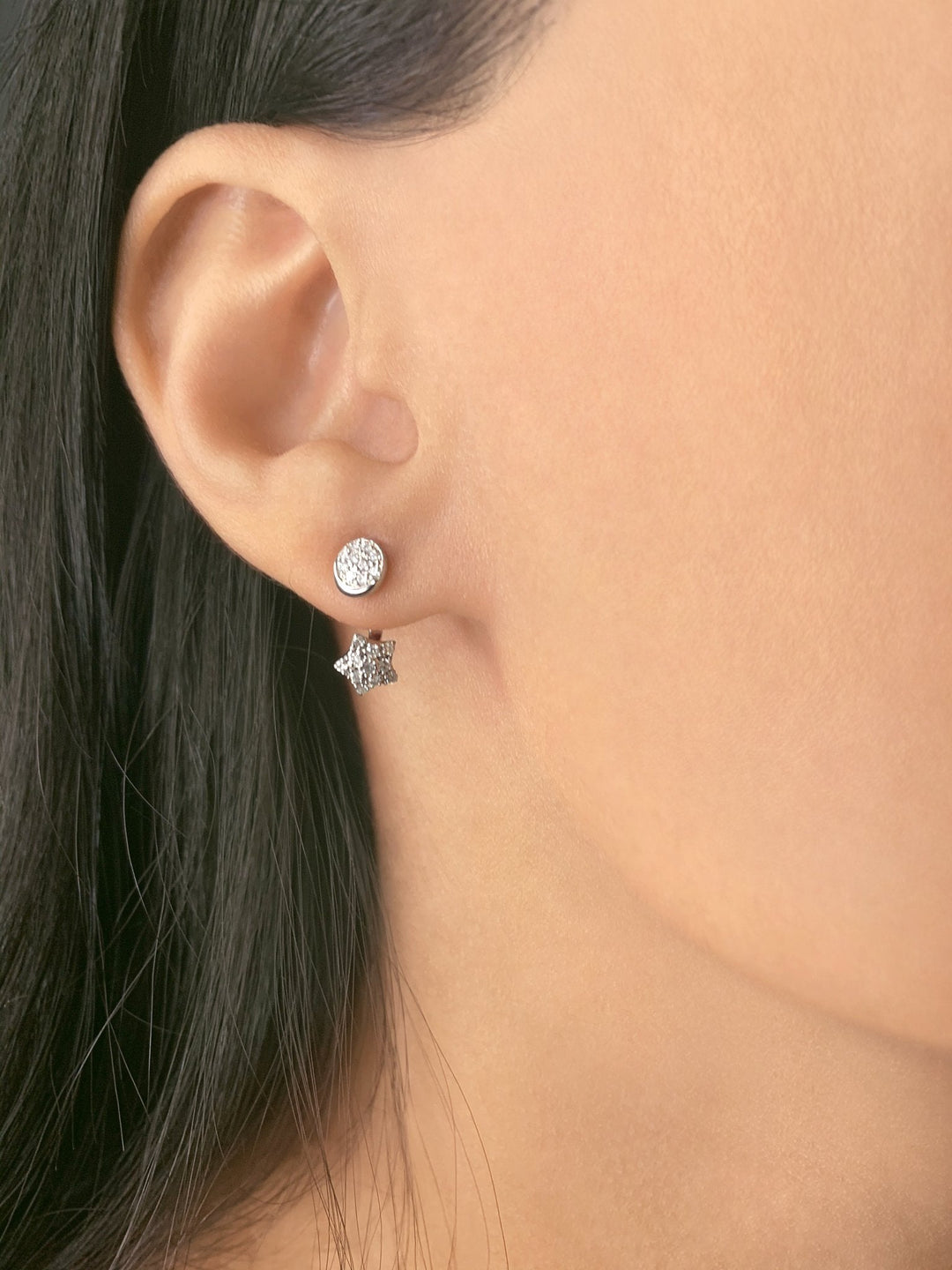 Moon Transformation Star Diamond Stud Earrings in Sterling Silver