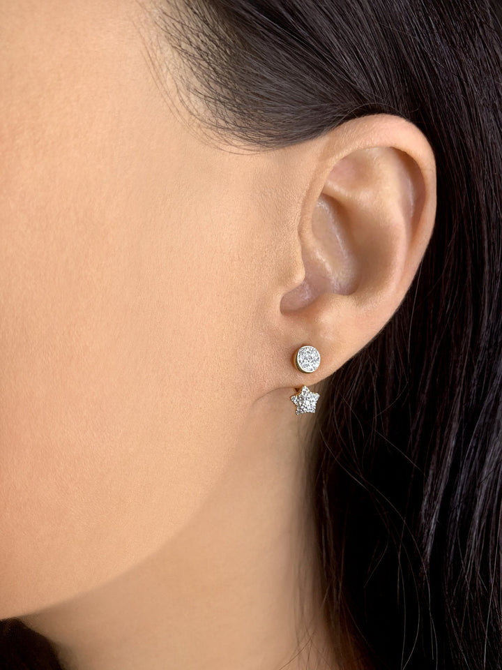 Moon Transformation Star Diamond Stud Earrings in 14K Yellow Gold