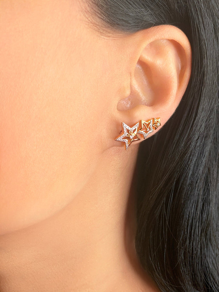 Starburst Diamond Ear Climbers in 14K Yellow Gold Vermeil on Sterling Silver