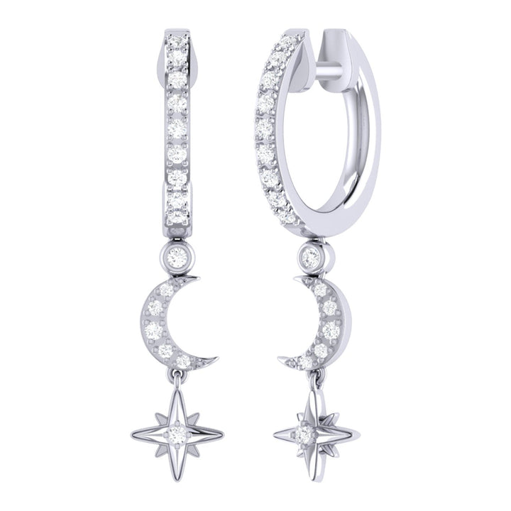 Starlit Crescent Diamond Hoop Earrings in Sterling Silver