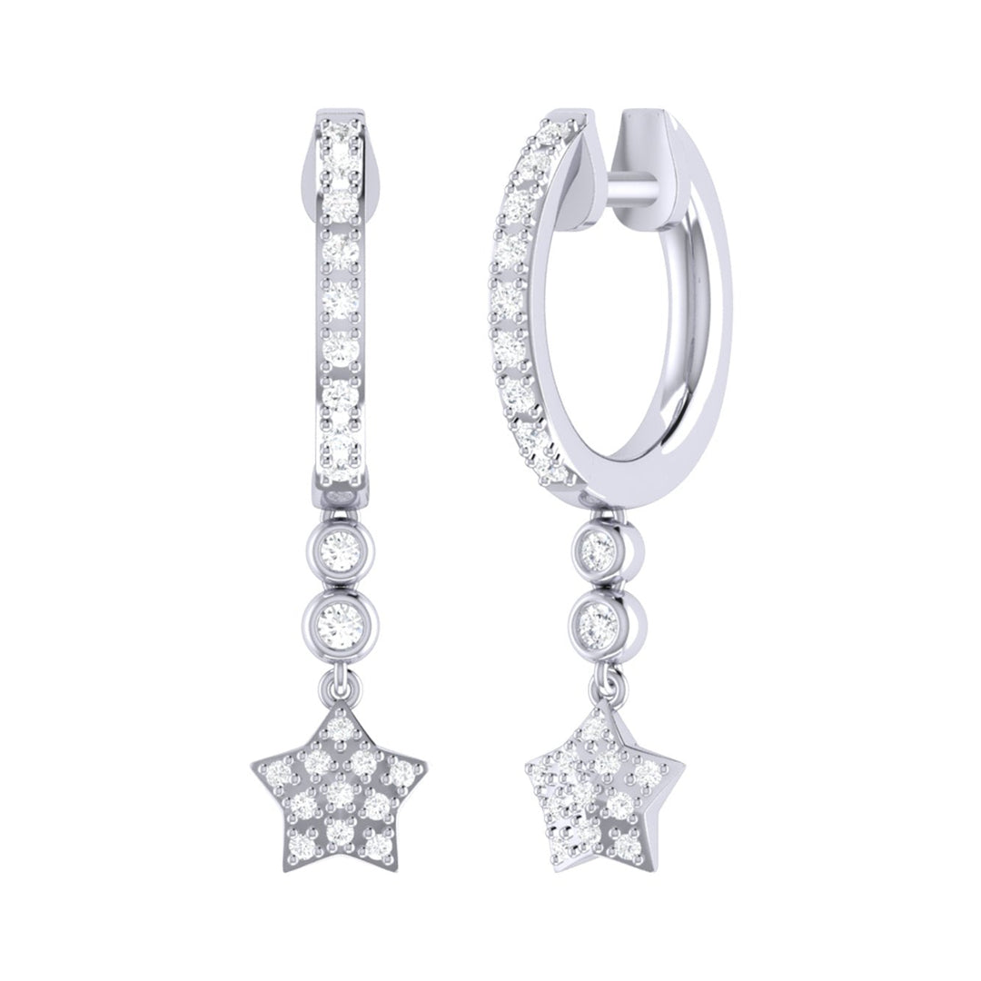 Star Bezel Duo Diamond Hoop Earrings in 14K White Gold