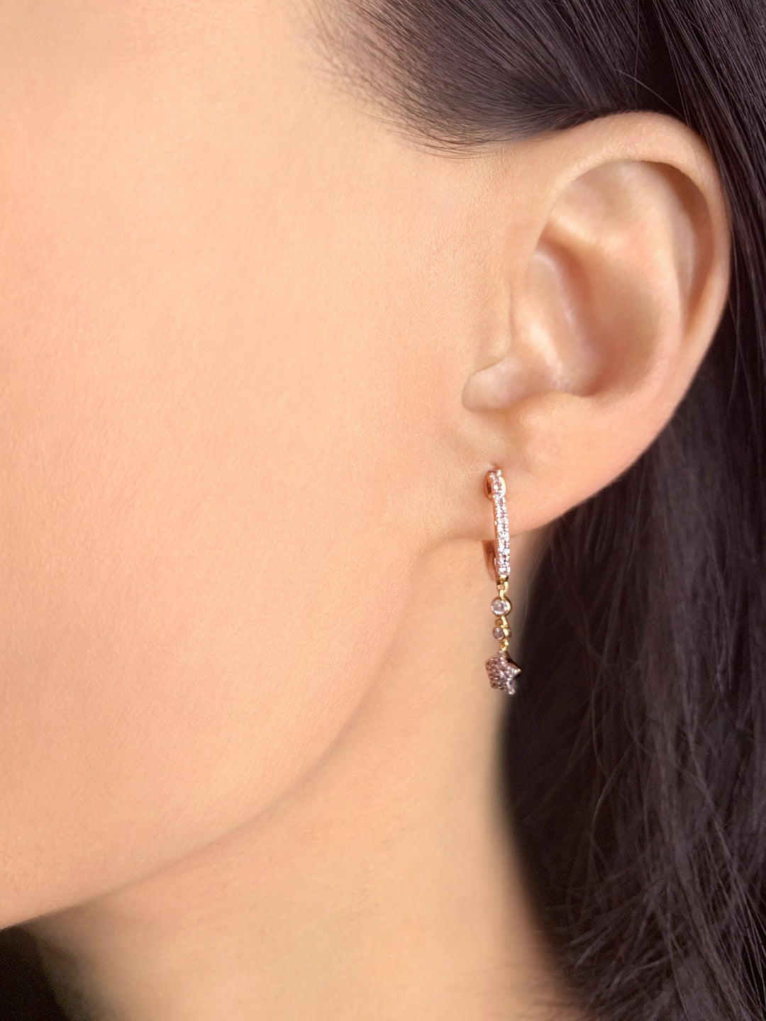 Star Bezel Duo Diamond Hoop Earrings in 14K Yellow Gold Vermeil on Sterling Silver