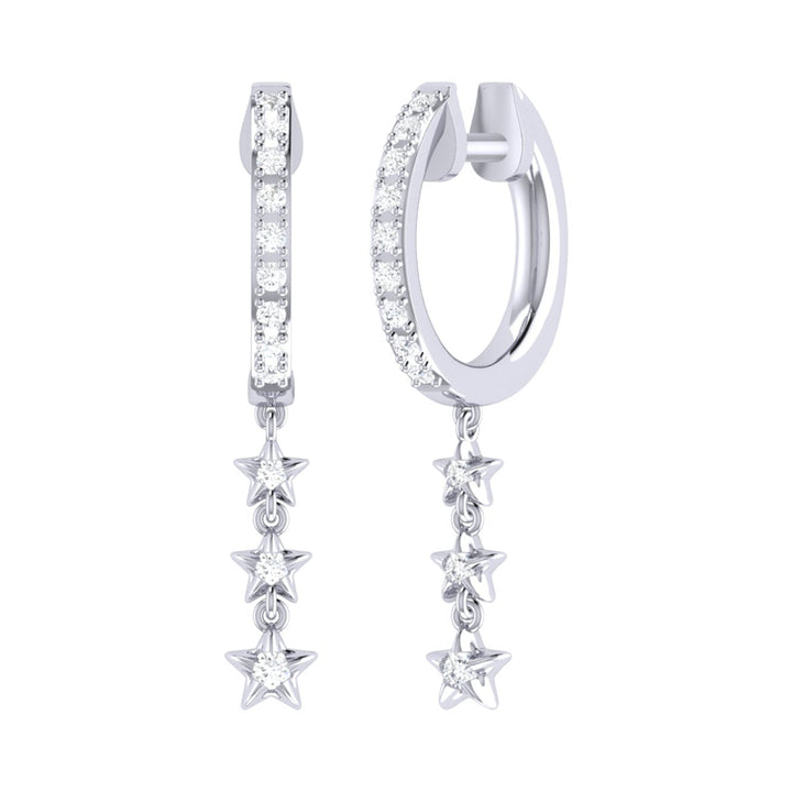 Star Trio Lane Diamond Hoop Earrings in 14K White Gold