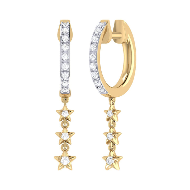 Star Trio Lane Diamond Hoop Earrings in 14K Yellow Gold