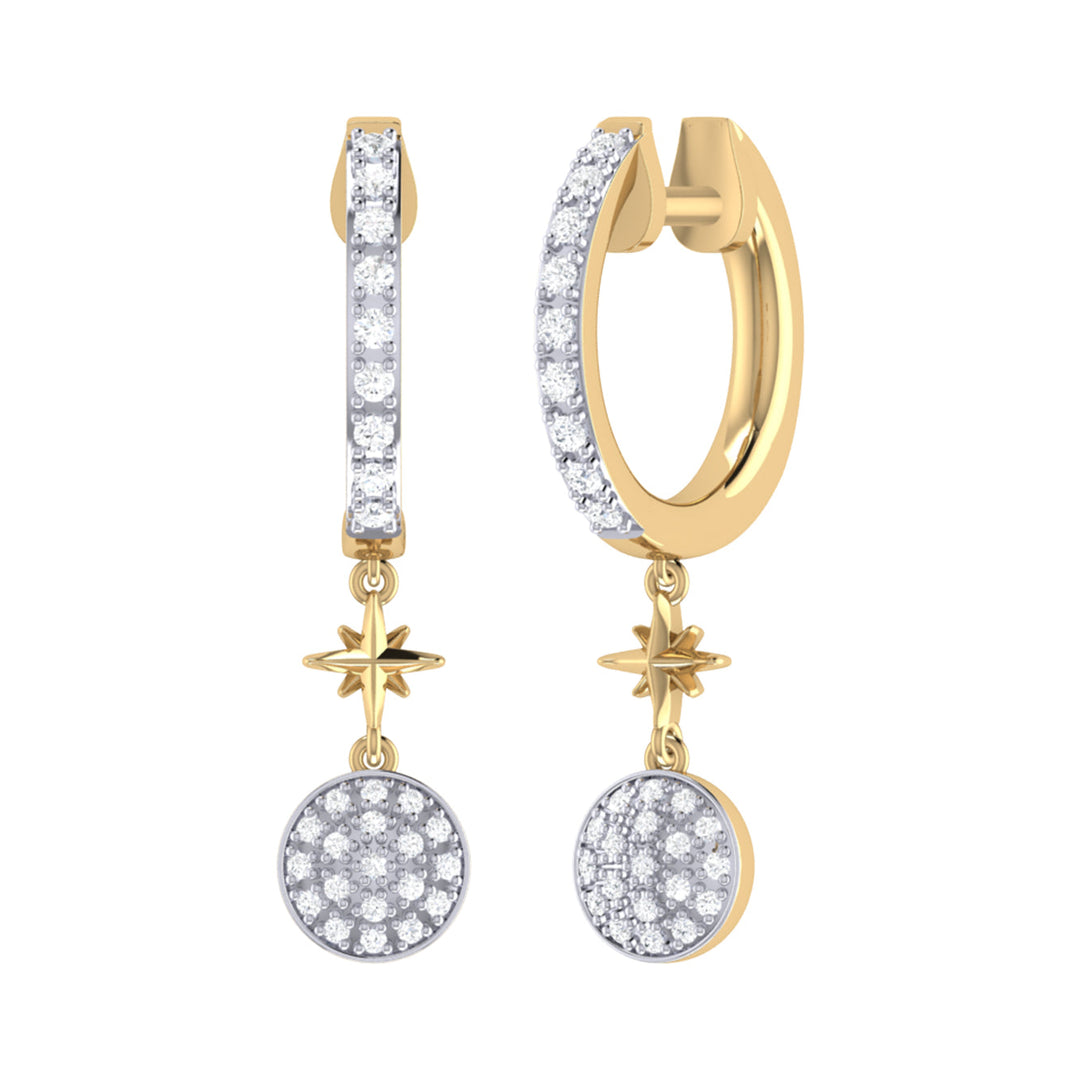 Full Moon Star Diamond Hoop Earrings in 14K Yellow Gold Vermeil on Sterling Silver