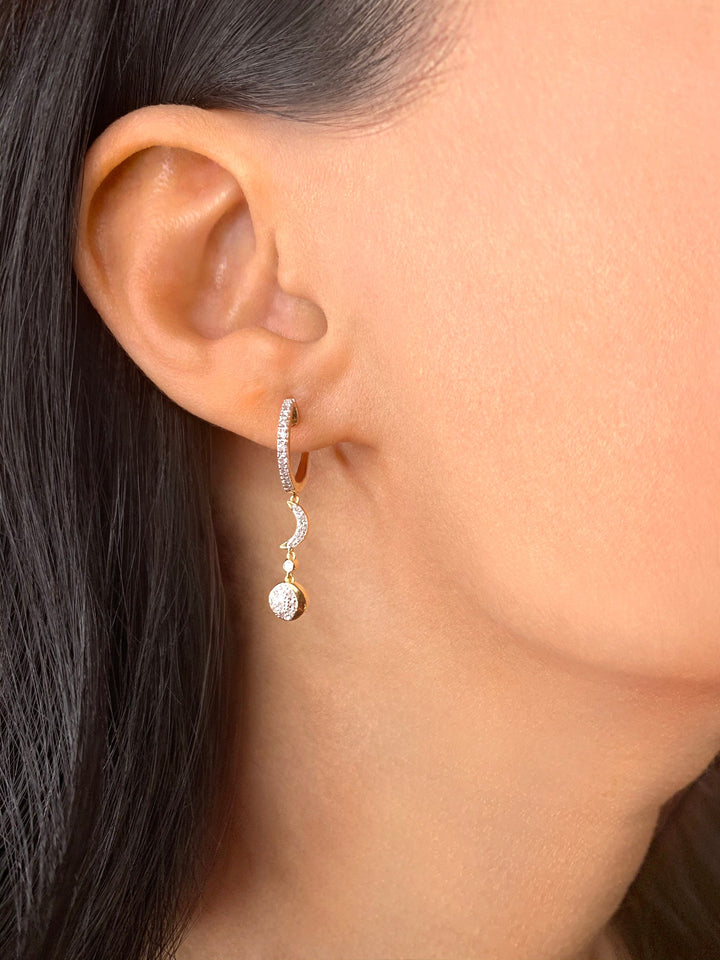 Moonlit Phases Diamond Hoop Earrings in 14K Yellow Gold Vermeil on Sterling Silver