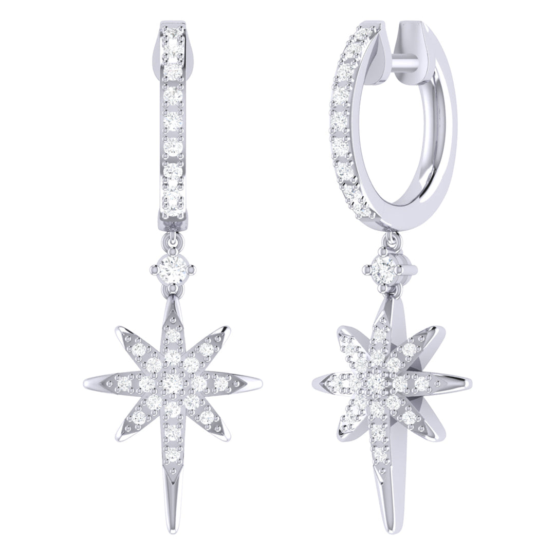 Twinkle Star Diamond Hoop Earrings in Sterling Silver