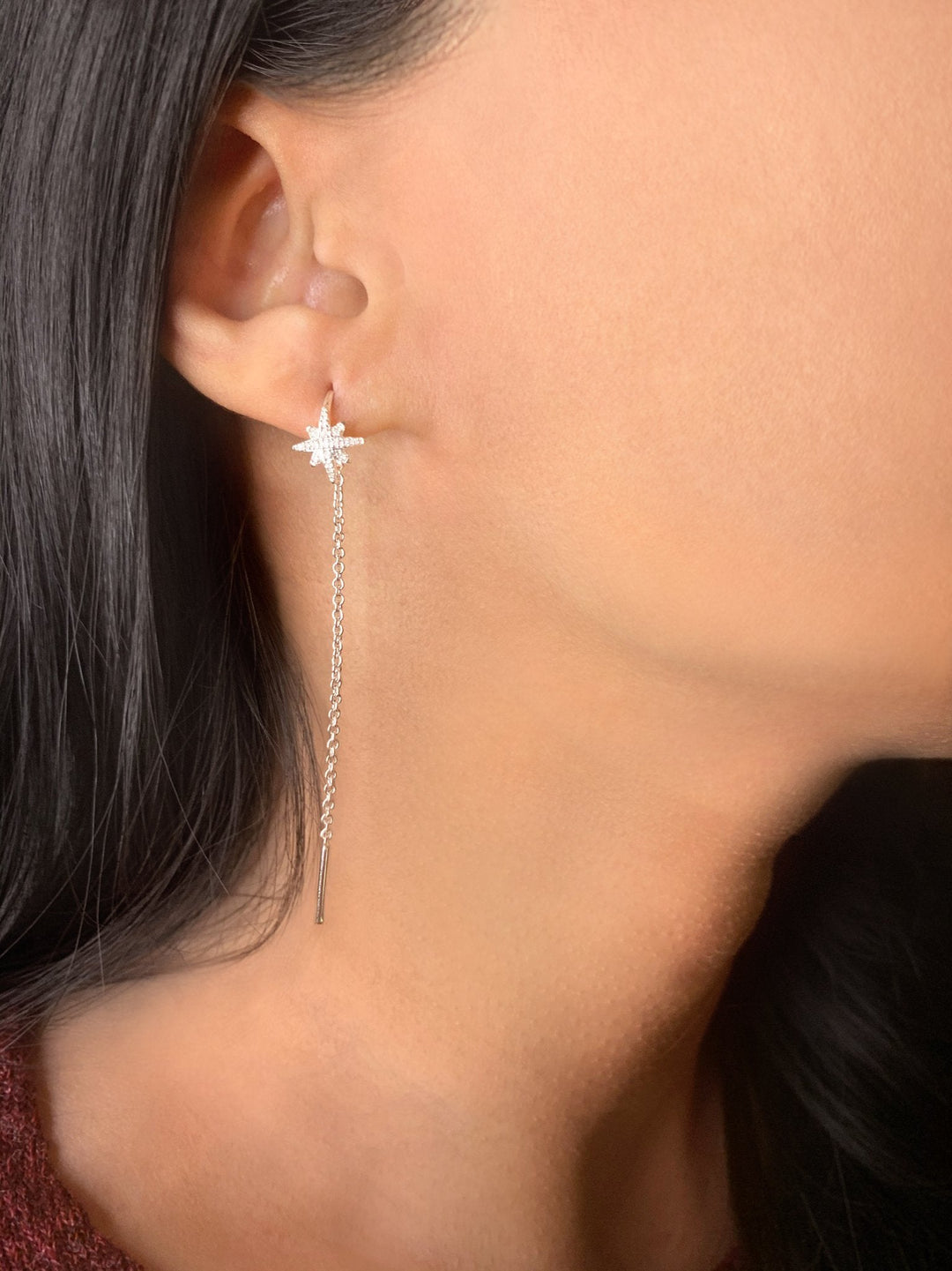 North Star Tack-In Diamond Earrings in Sterling Silver