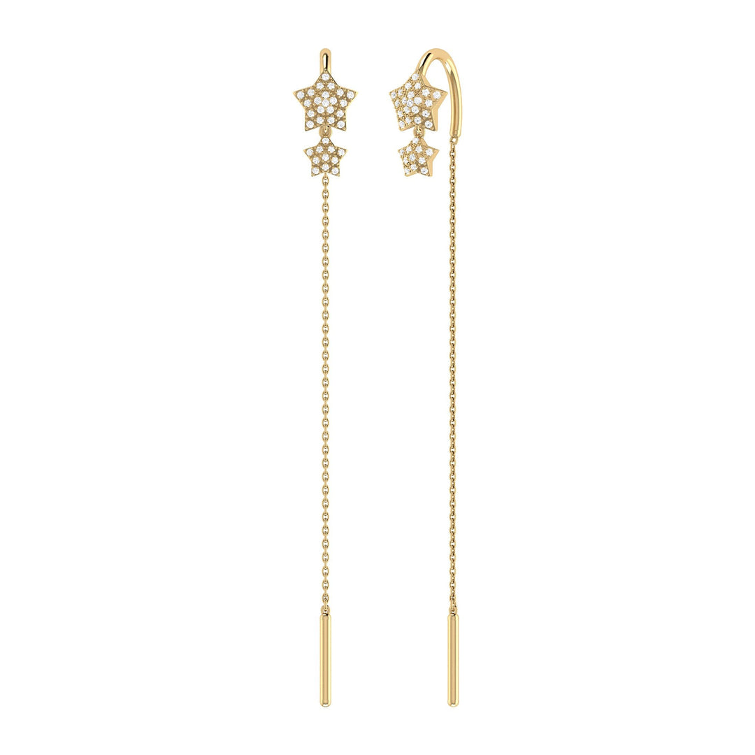 Dazzling Star Duo Tack-In Diamond Earrings in 14K Yellow Gold