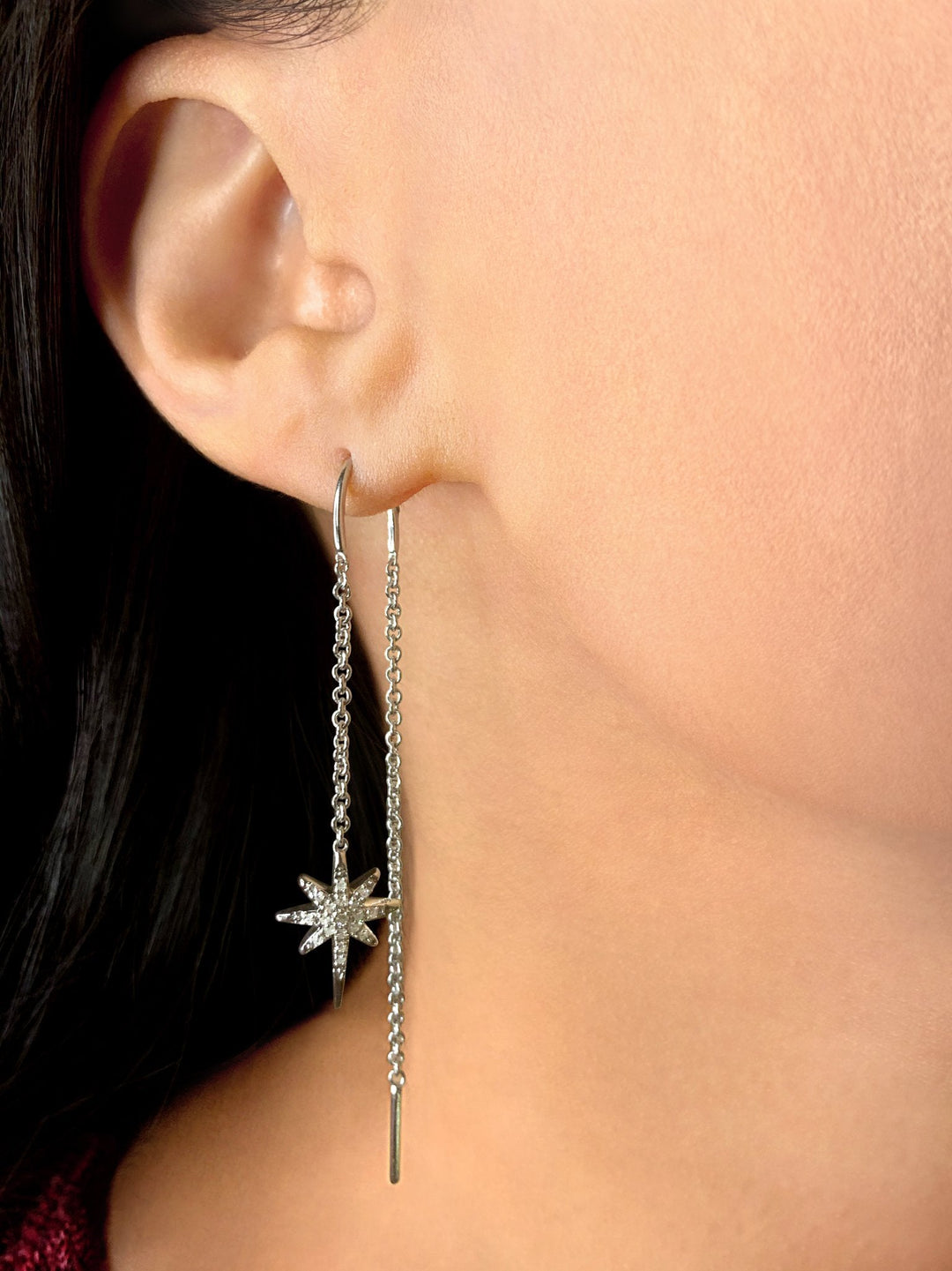 Twinkle Star Tack-In Diamond Earrings in 14K White Gold