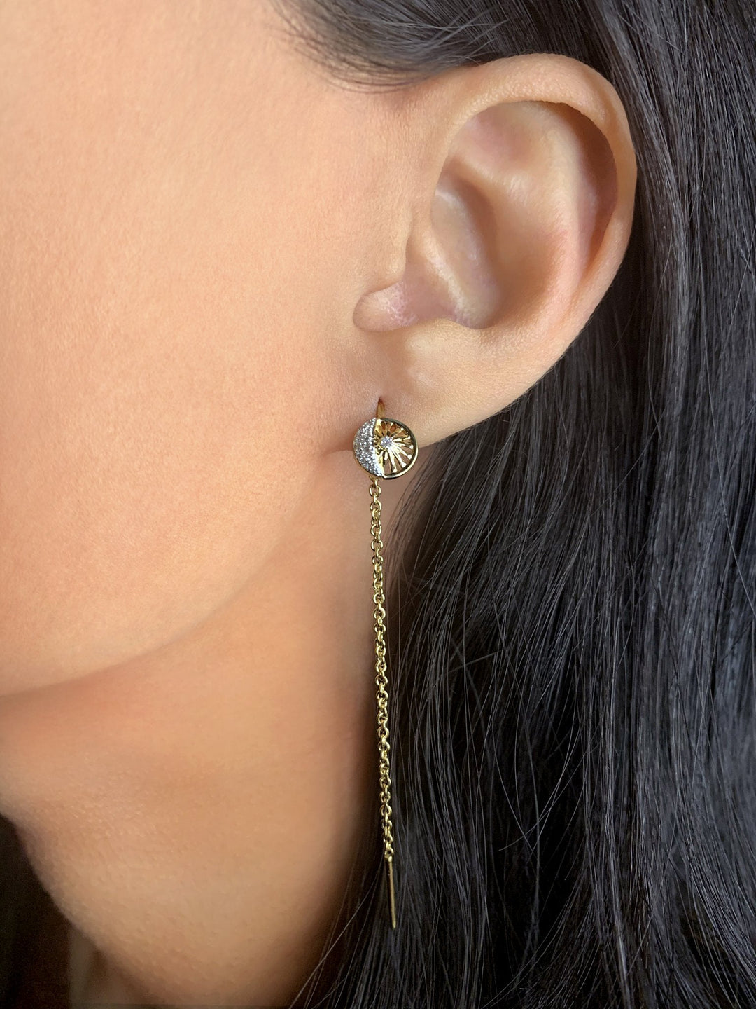 Moon Phases Tack-In Diamond Earrings in 14K Yellow Gold