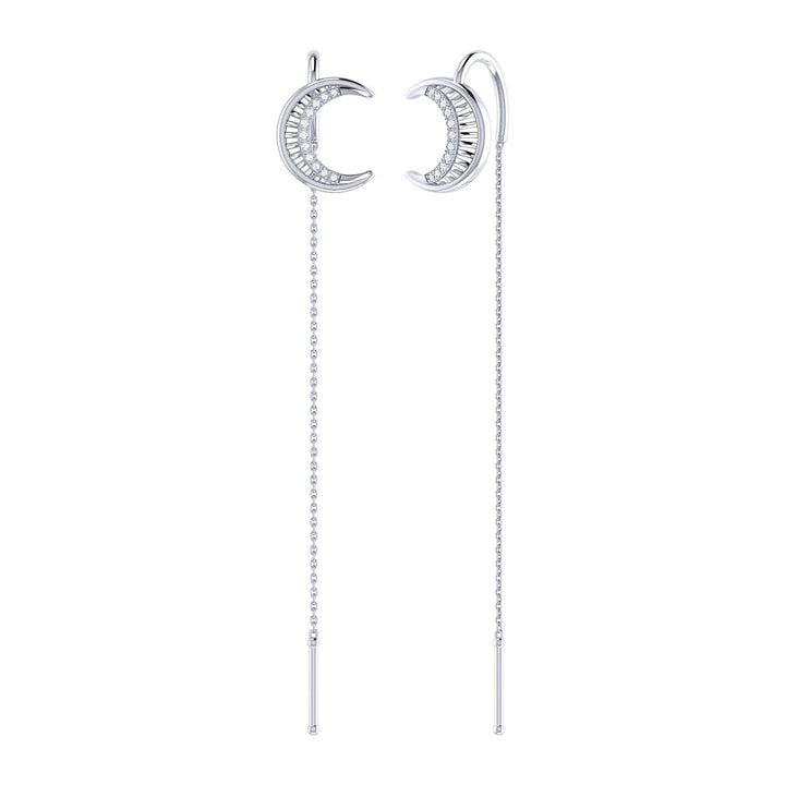 Moon Crescent Tack-In Diamond Earrings in 14K White Gold