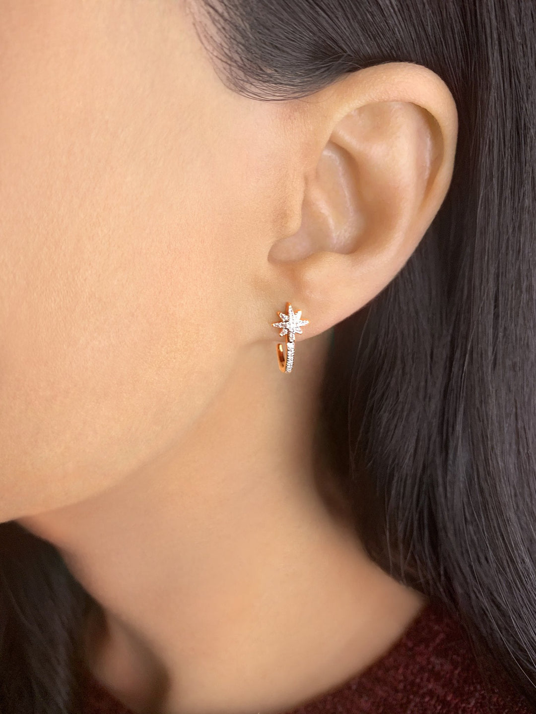 North Star Diamond Earrings in 14K Yellow Gold