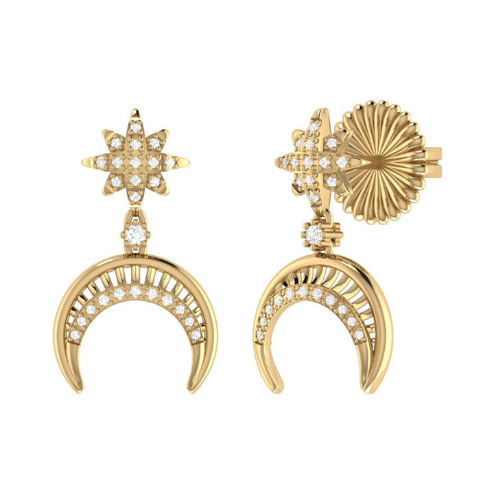 North Star Moon Crescent Diamond Earrings in 14K Yellow Gold