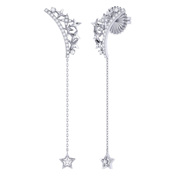 Starry Cascade Tiara Diamond Drop Earrings in Sterling Silver