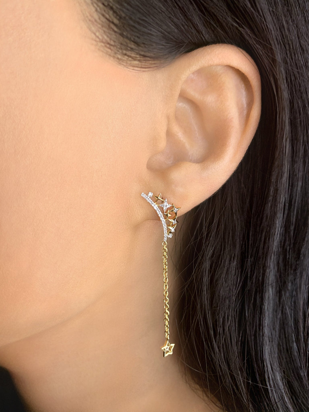 Starry Cascade Tiara Diamond Drop Earrings in 14K Yellow Gold