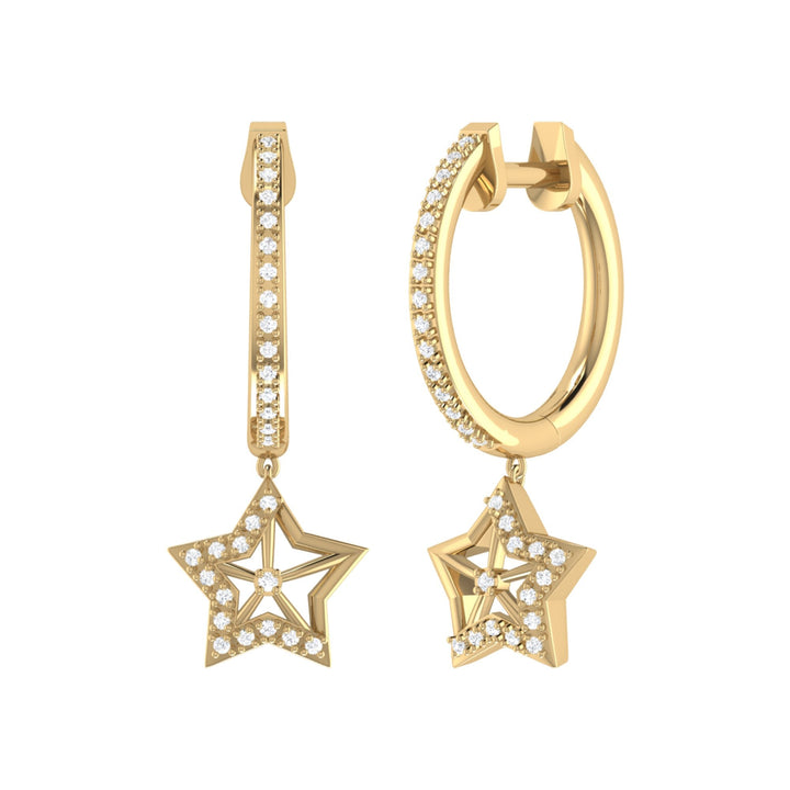 Lucky Star Diamond Hoop Earrings in 14K Yellow Gold
