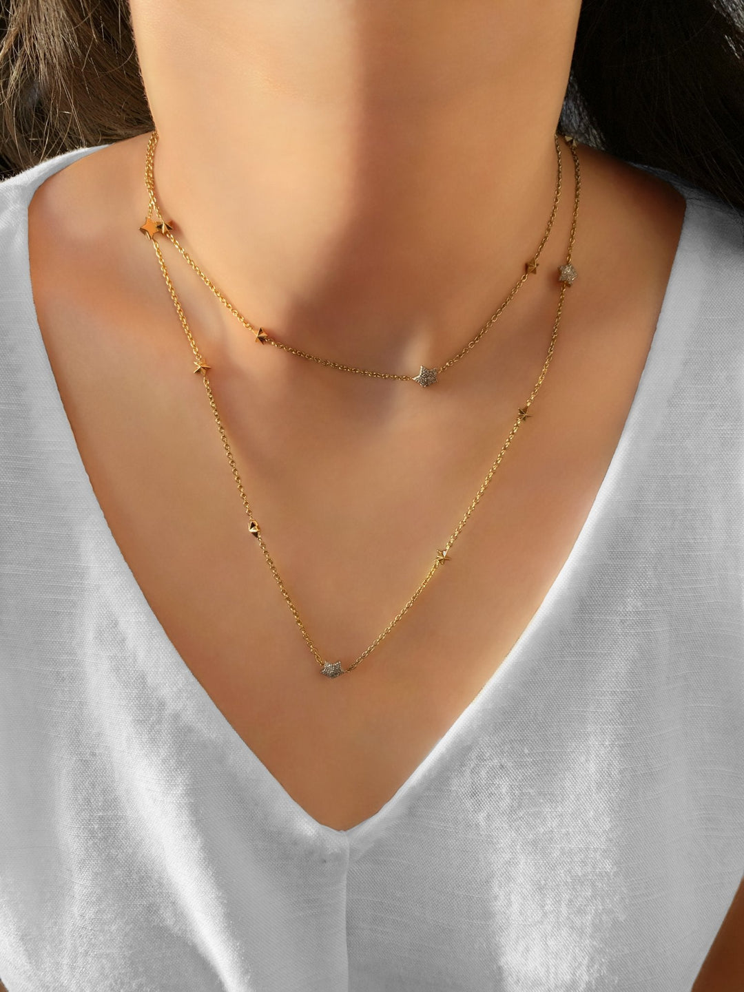 Lucky Star Layered Diamond Necklace in 14K Yellow Gold
