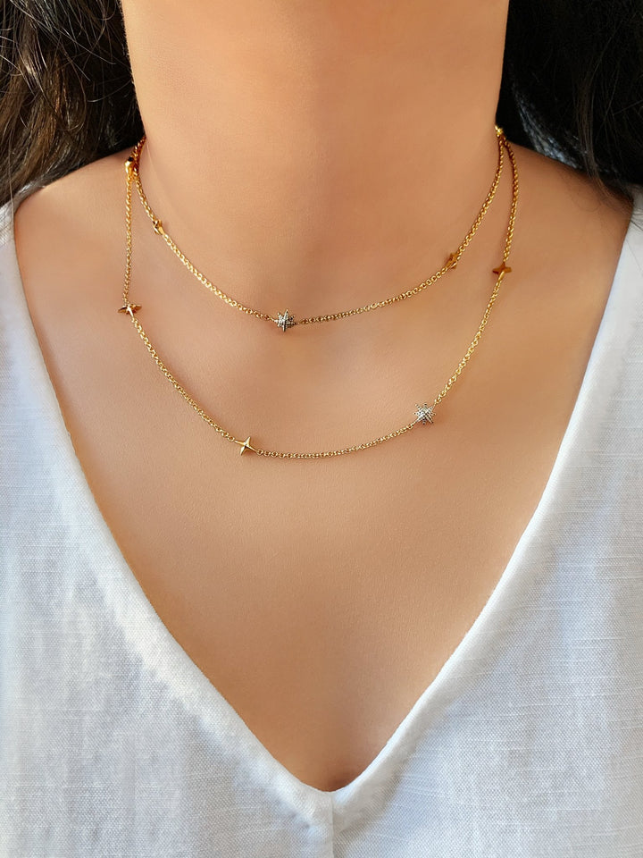 Starry Lane Layered Diamond Necklace in 14K Yellow Gold