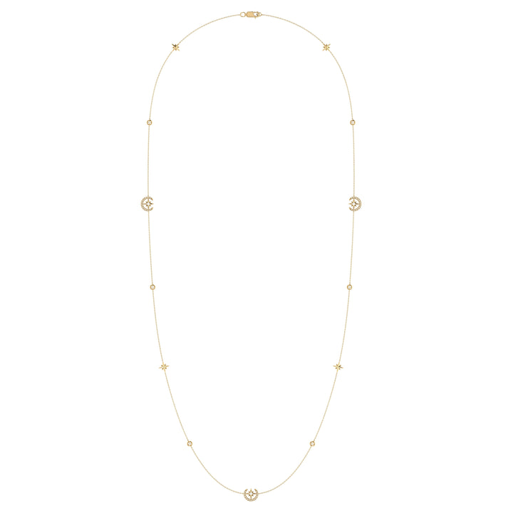 North Star Crescent Layered Diamond Necklace in 14K Yellow Gold