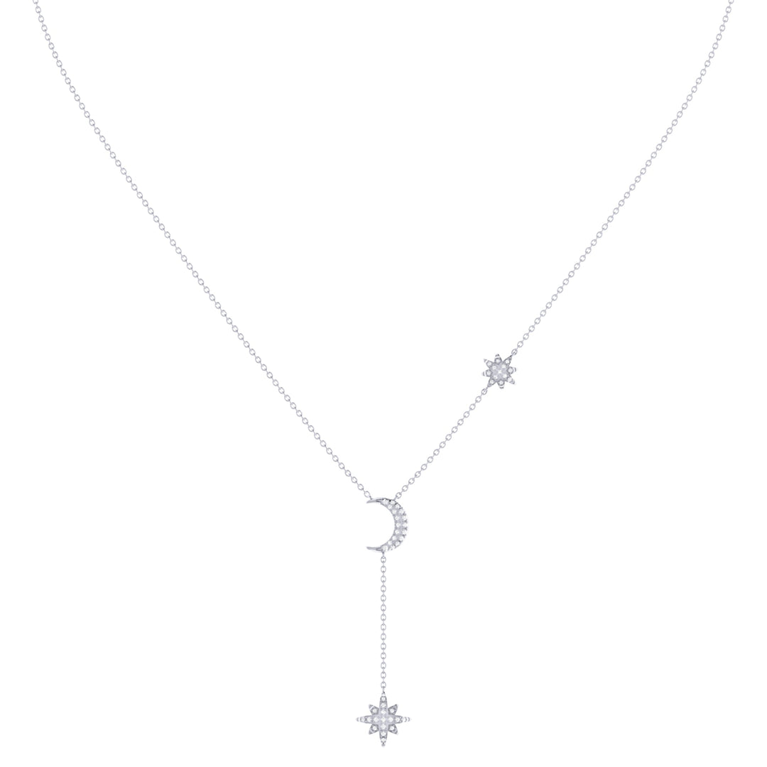 Crescent North Star Diamond Drop Necklace in Sterling Silver