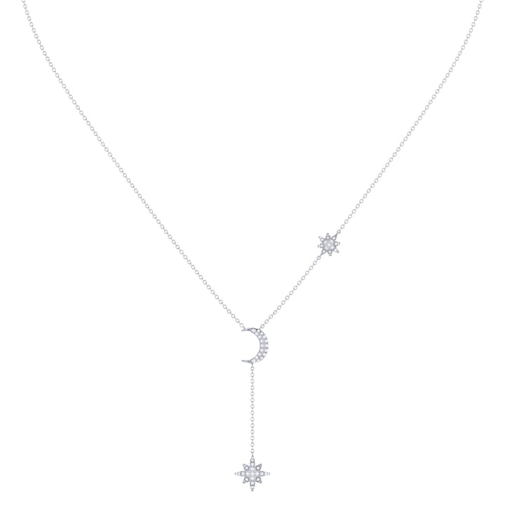 Crescent North Star Diamond Drop Necklace in Sterling Silver