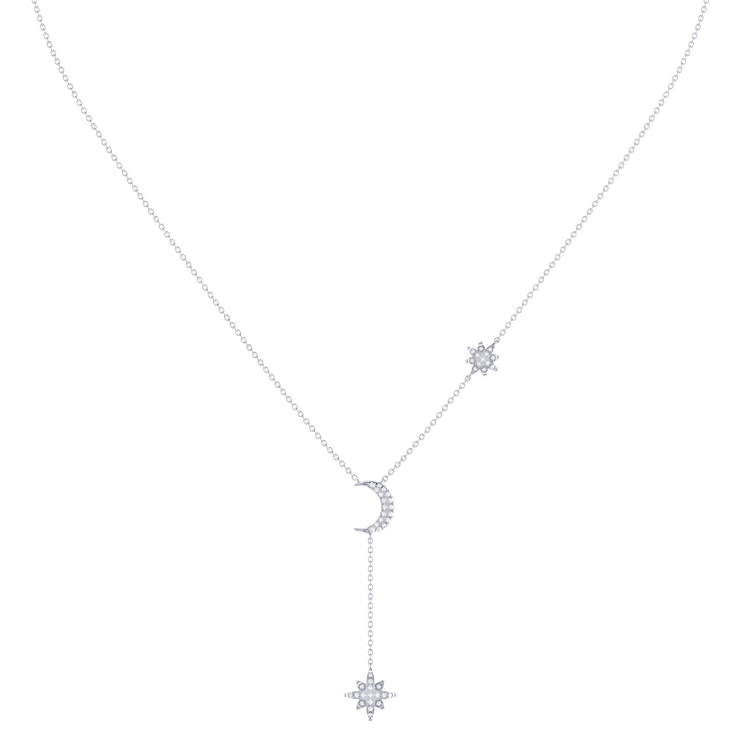 Crescent North Star Diamond Drop Necklace in 14K White Gold