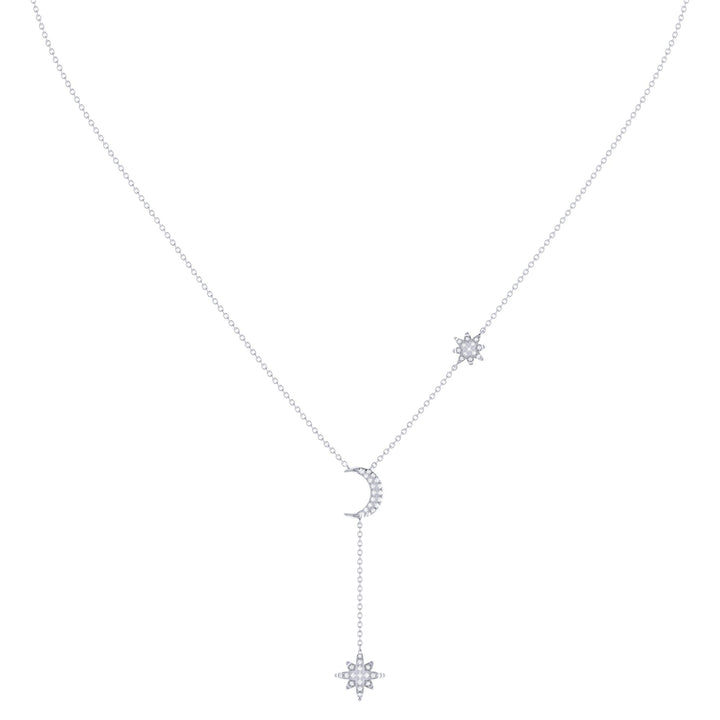 Crescent North Star Diamond Drop Necklace in 14K White Gold