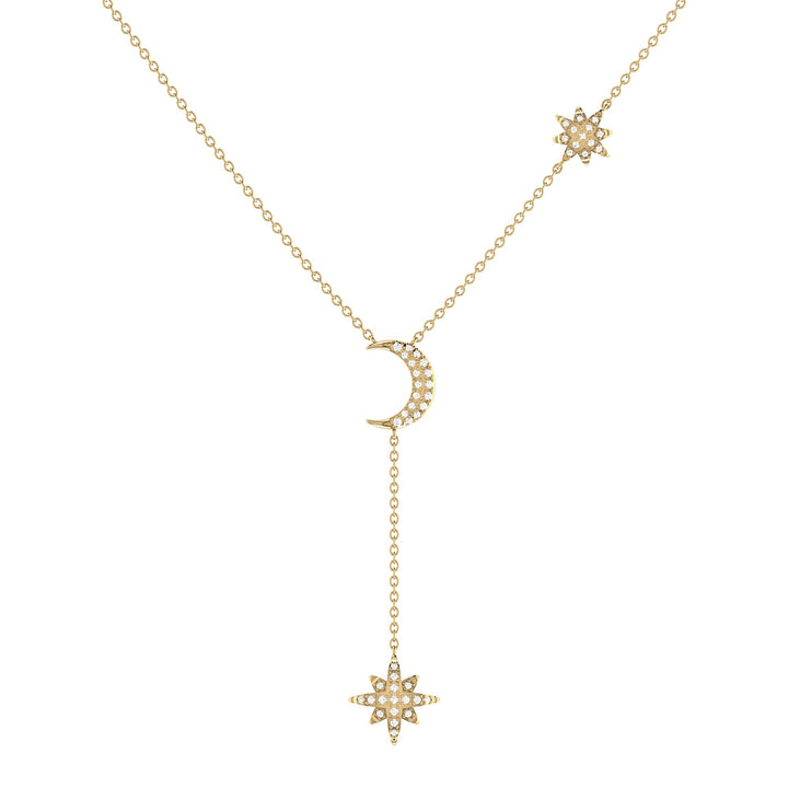 Crescent North Star Diamond Drop Necklace in 14K Yellow Gold