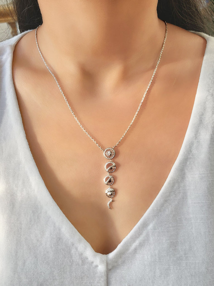 Moon Phases Diamond Necklace in Sterling Silver