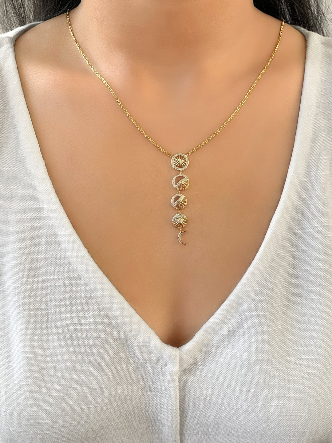 Moon Phases Diamond Necklace in 14K Yellow Gold