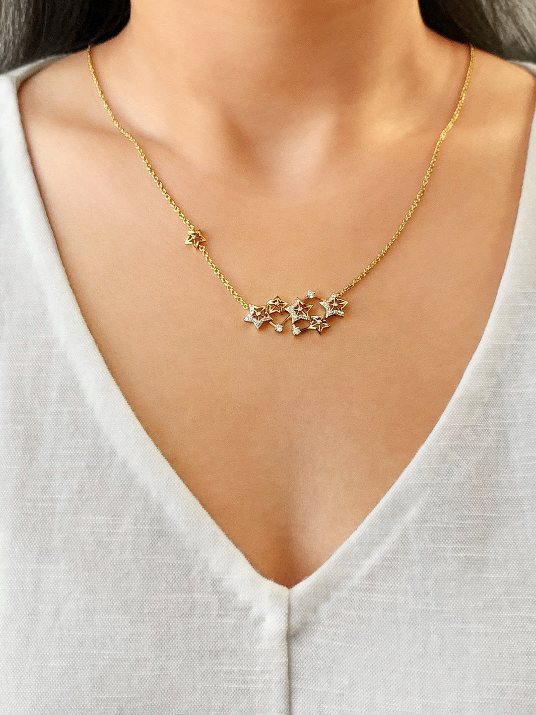 Starburst Constellation Diamond Necklace in 14K Yellow Gold