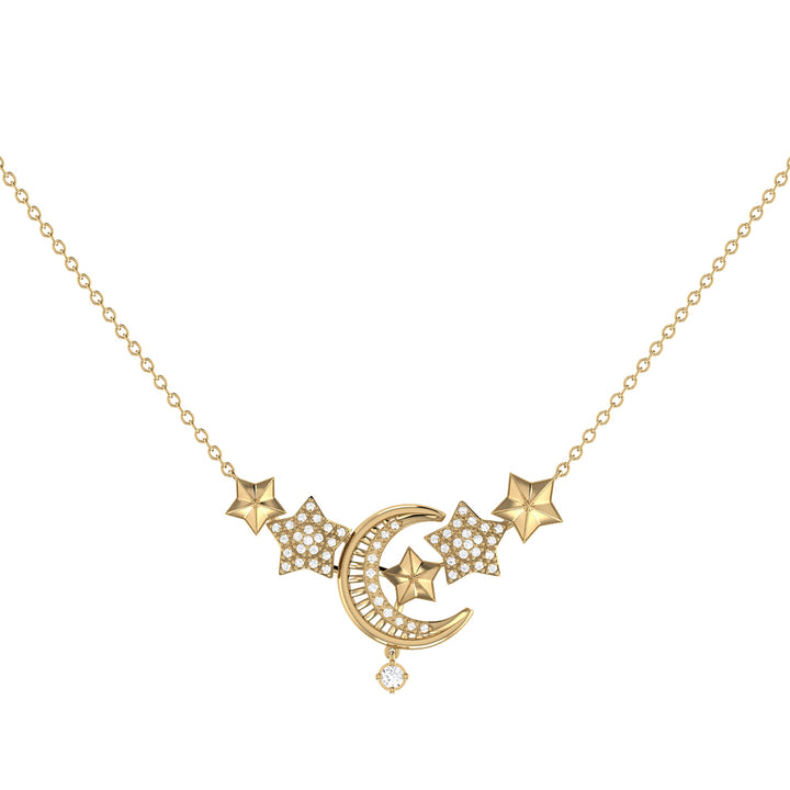 Star Cluster Moon Crescent Diamond Necklace in 14K Yellow Gold Vermeil on Sterling Silver