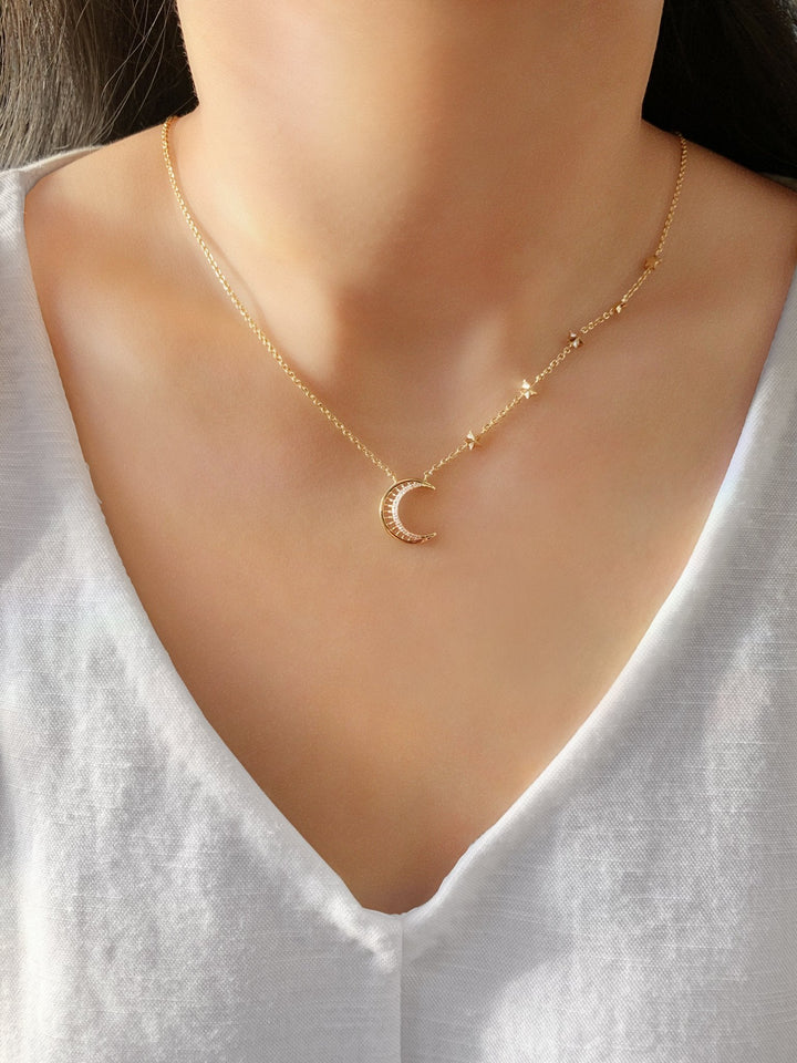 Starry Lane Moon Diamond Necklace in 14K Yellow Gold