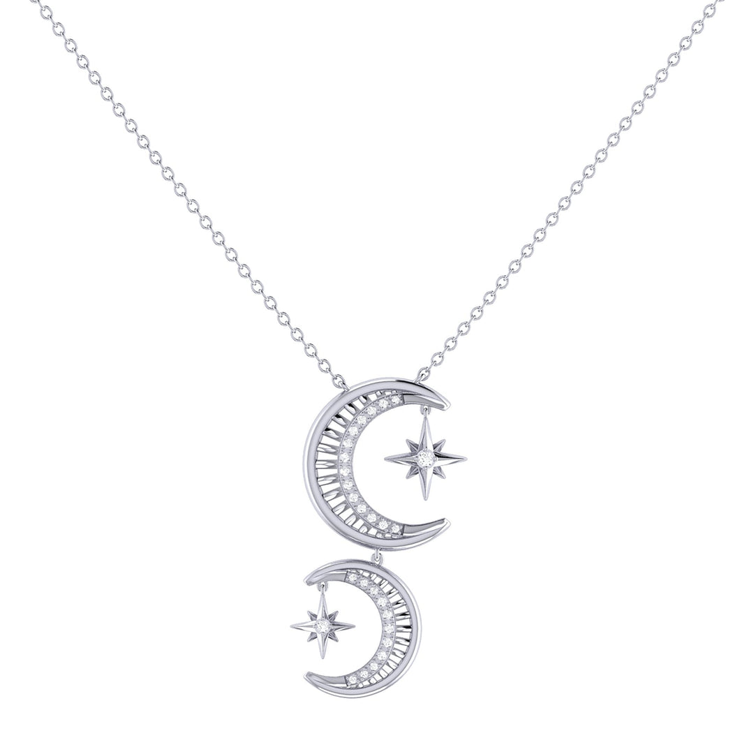 Twin Nights Crescent Diamond Necklace in 14K White Gold