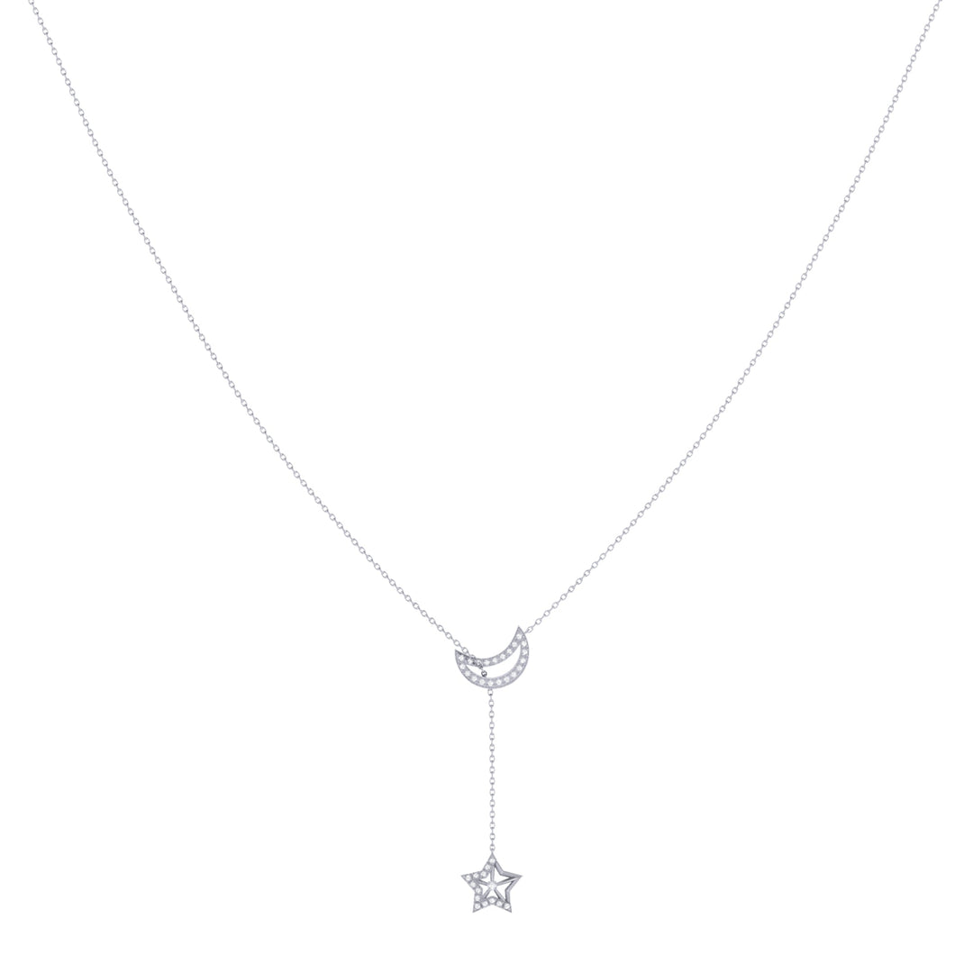 Shooting Star Moon Crescent Diamond Necklace in Sterling Silver