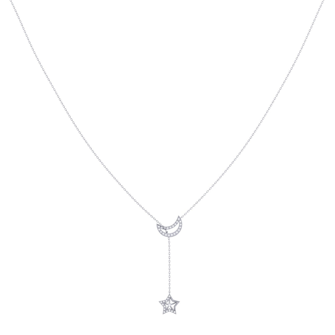 Shooting Star Moon Crescent Diamond Necklace in 14K White Gold