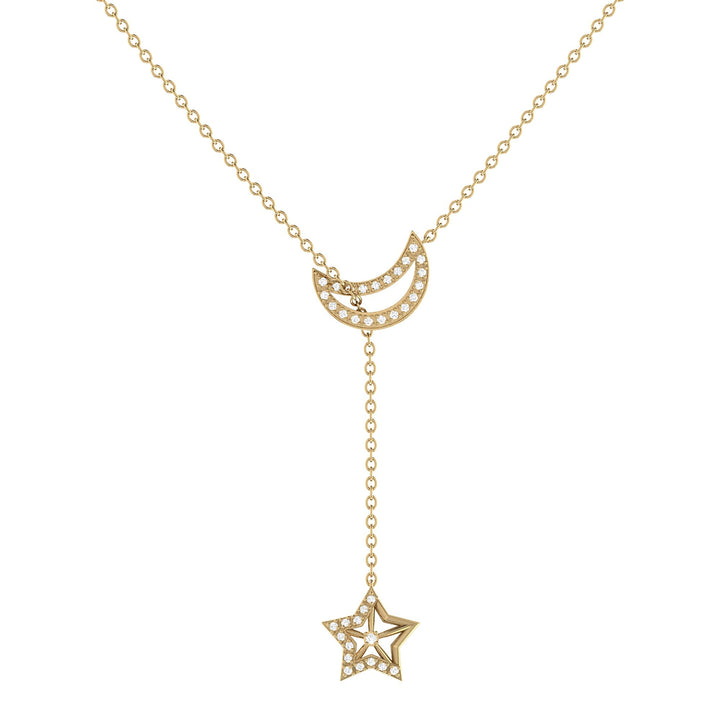 Shooting Star Moon Crescent Diamond Necklace in 14K Yellow Gold