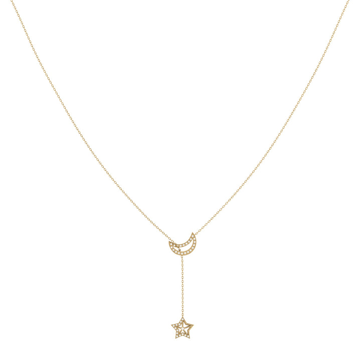 Shooting Star Moon Crescent Diamond Necklace in 14K Yellow Gold Vermeil on Sterling Silver